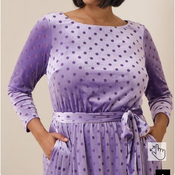 torrid Dresses & Skirts - New! Torrid Polka Dot Purple Burnout Velvet Boatneck Longsleeve Dress  1X  14/16